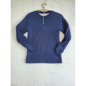 Mission Ridge Waffle Knit Henley Thermal Shirt Rugged Cabin M Blue Sherpa Lined